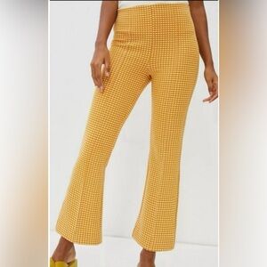 Maeve Anthropologie mustard yellow and cream checkered pull on flared pants